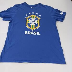 The Nike Tee CBF Brazil Futbol Soccer Team Youth Blue Cotton T-Shirt Size Large